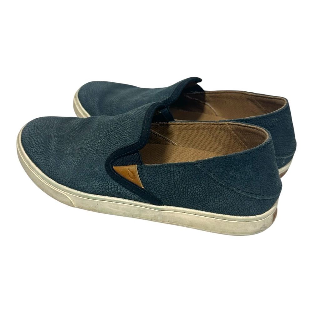 Olukai Pehuea Leather Slip On Shoes Women's US 8 EU 38 Navy Blue 20329 Comfort